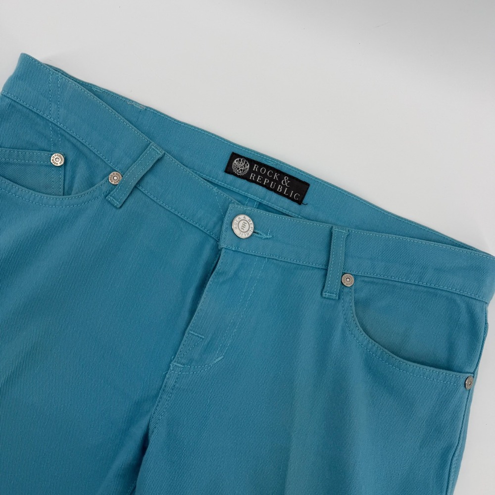 Rock & Republic turquoise Blue Bootcut Jeans Women's Size 30 Embellished Pockets
